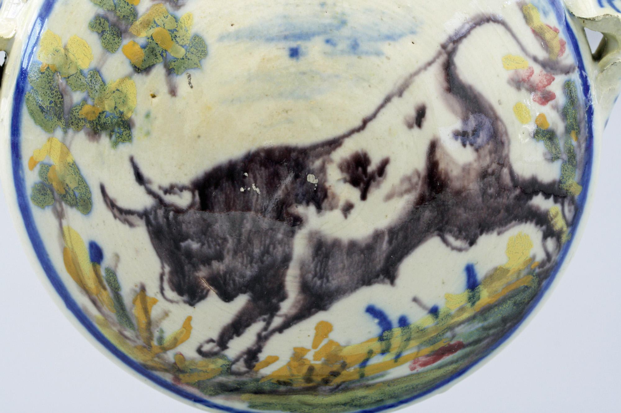 Talavera Spanish Twin Handled Moon Flask Pottery Vase, 19th Century 1