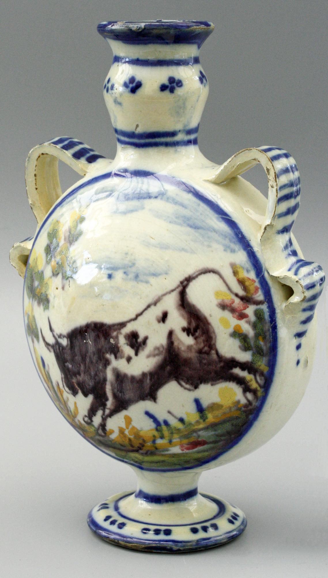 Talavera Spanish Twin Handled Moon Flask Pottery Vase, 19th Century In Good Condition In Bishop's Stortford, Hertfordshire