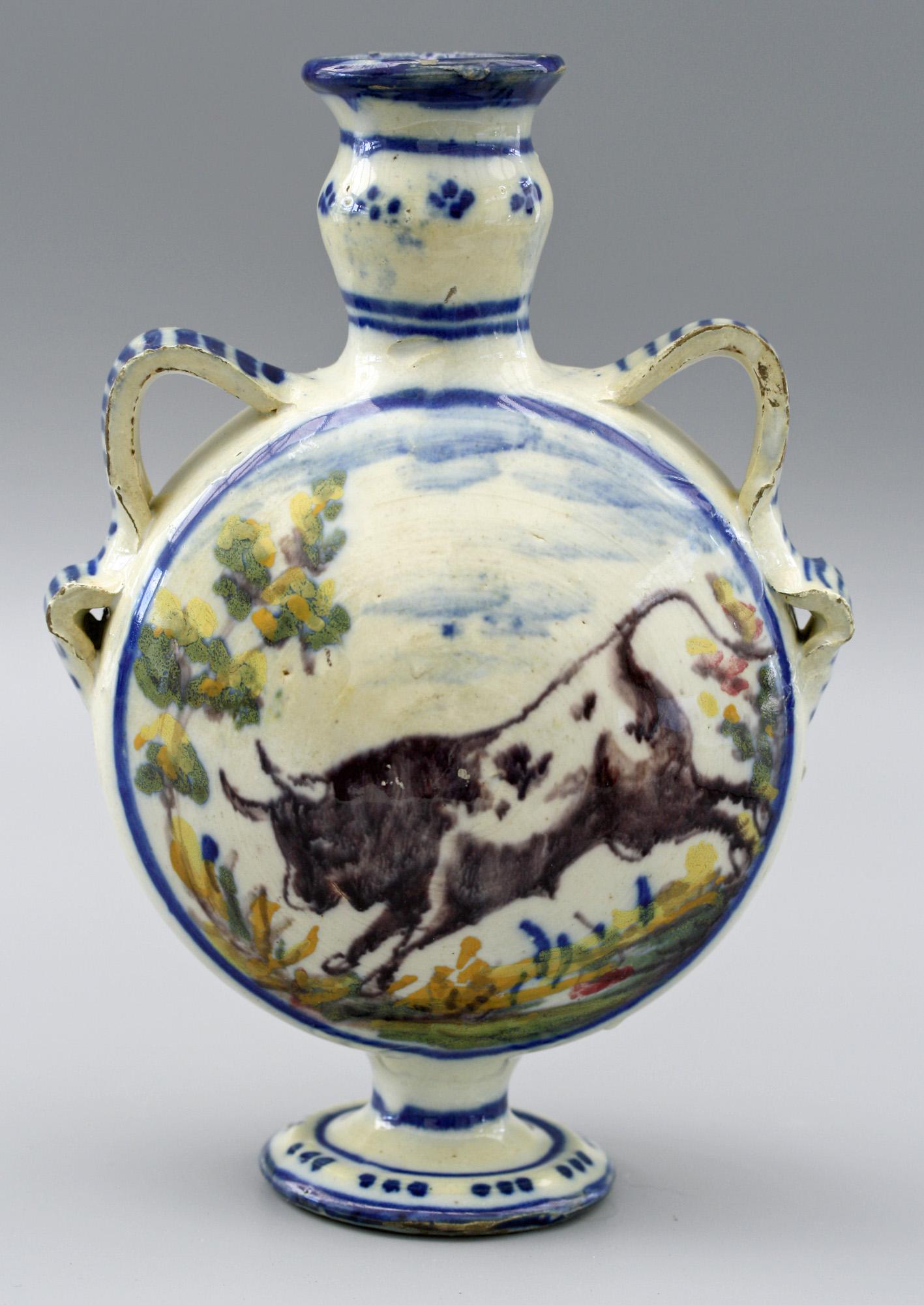 Late 19th Century Talavera Spanish Twin Handled Moon Flask Pottery Vase, 19th Century