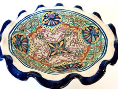 Talavera Style Large Size Pedestal Fruit Bowl Signed "Becerra" Mexico Circa 1995