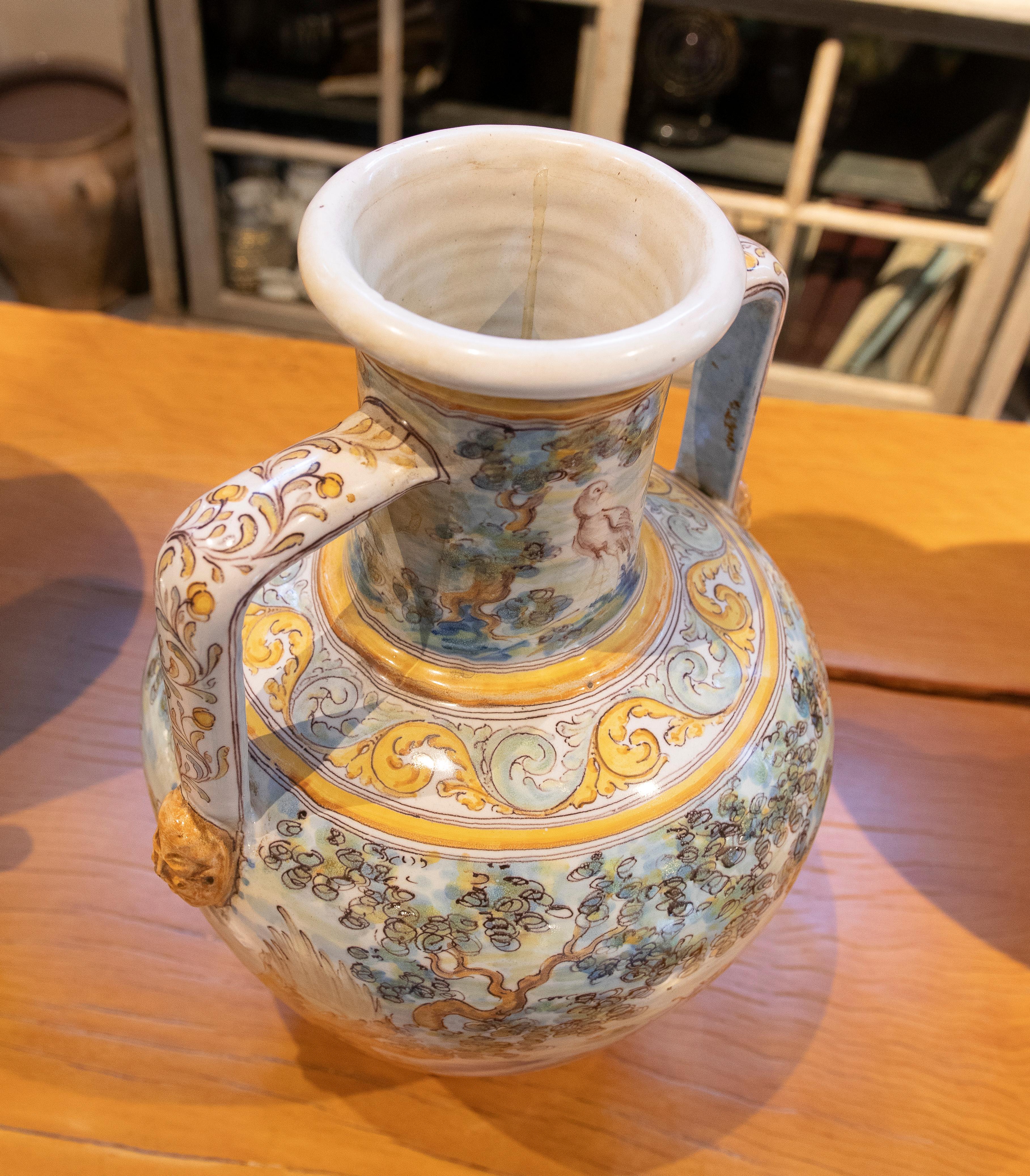 Talavera-Vase mit handbemalten, glasierten Henkeln im Angebot 10