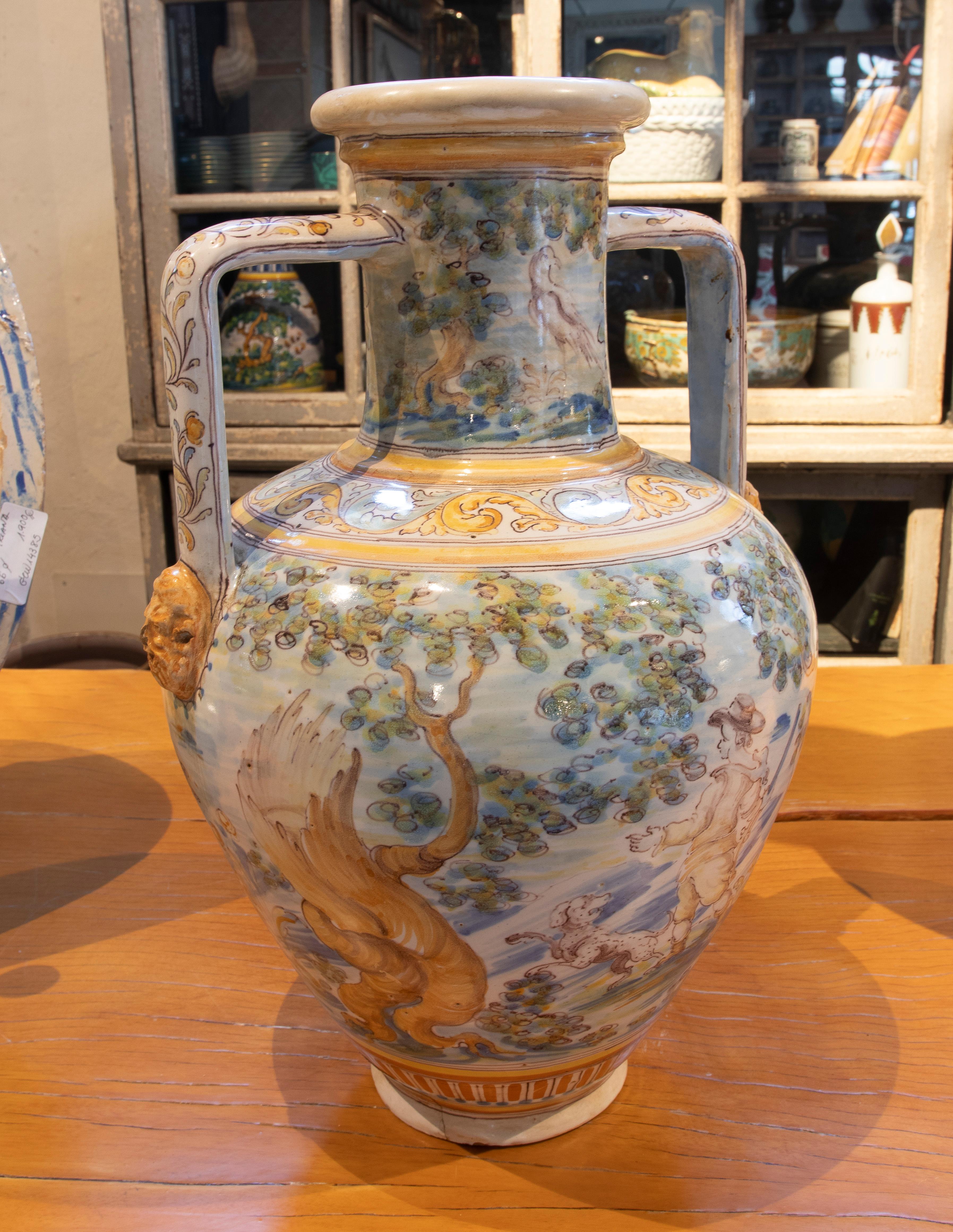 Talavera-Vase mit handbemalten, glasierten Henkeln im Zustand „Gut“ im Angebot in Marbella, ES