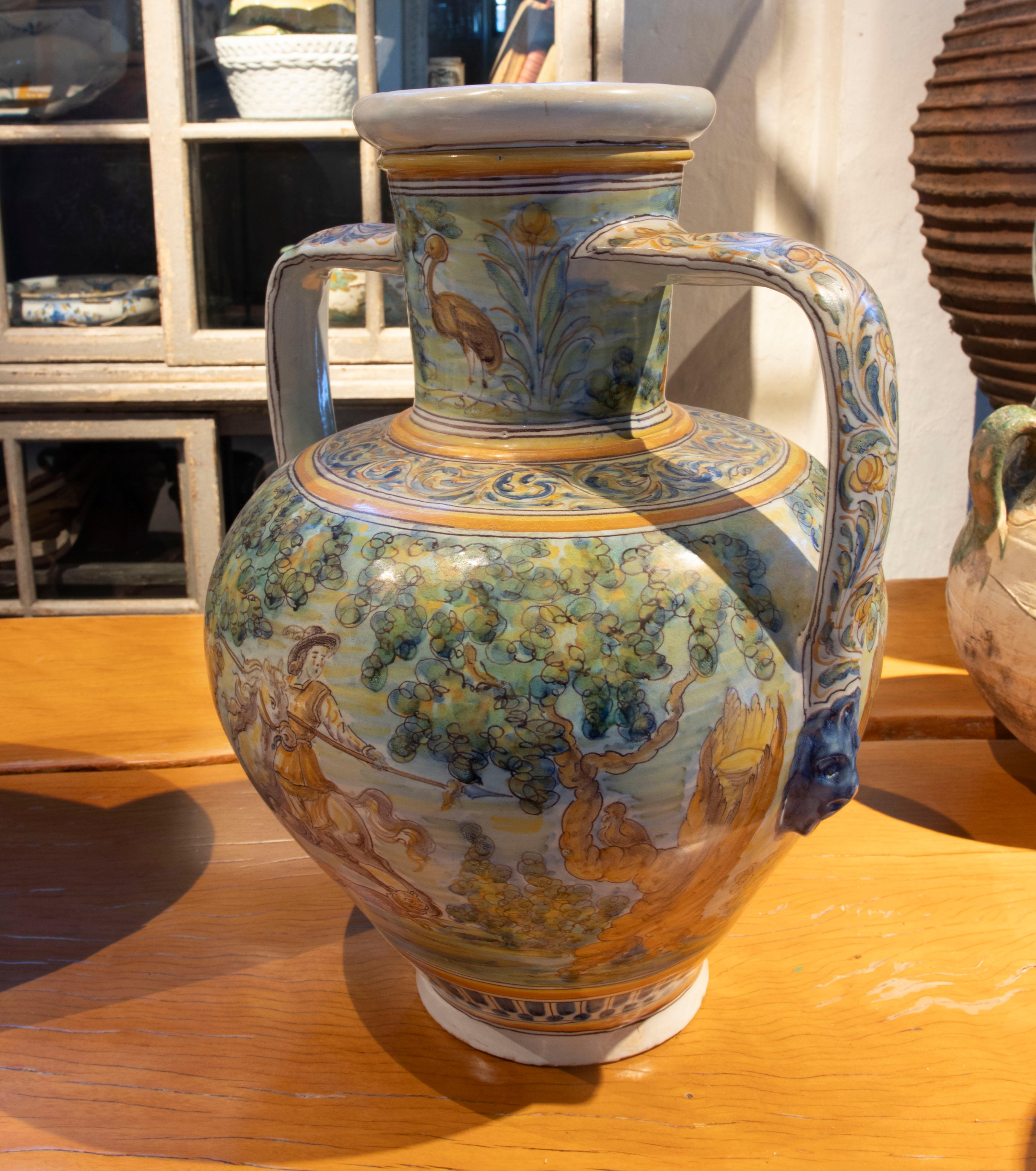 Talavera-Vase mit handbemalten, glasierten Henkeln (Keramik) im Angebot