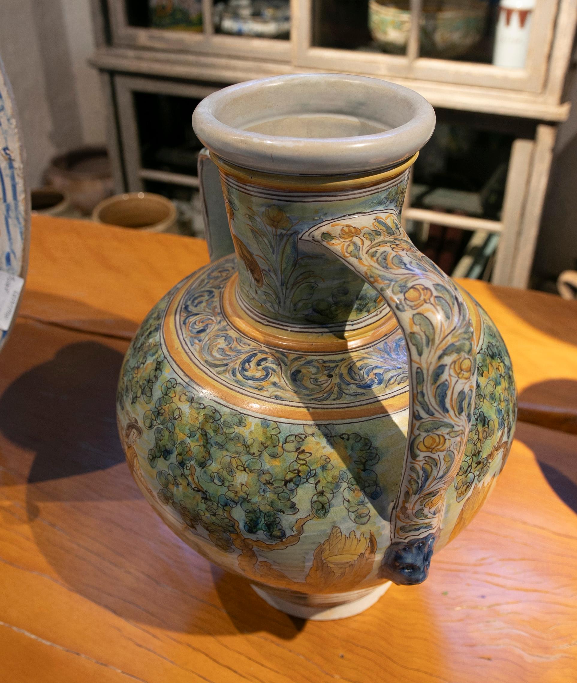 Talavera-Vase mit handbemalten, glasierten Henkeln im Angebot 1