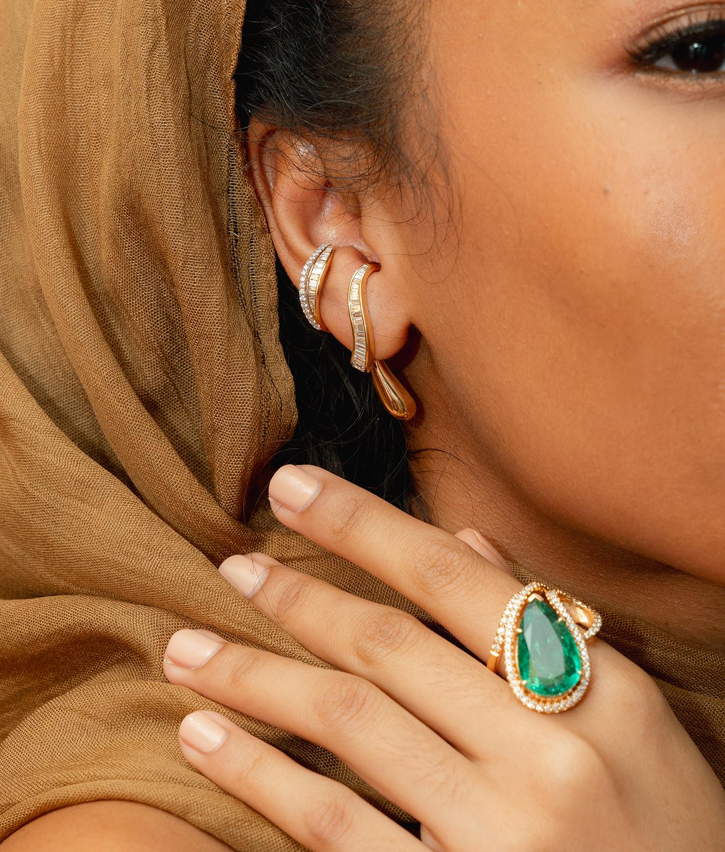 Baguette rastremato Talay Droplet 2in1 Diamond Earrings in 18K Gold in vendita