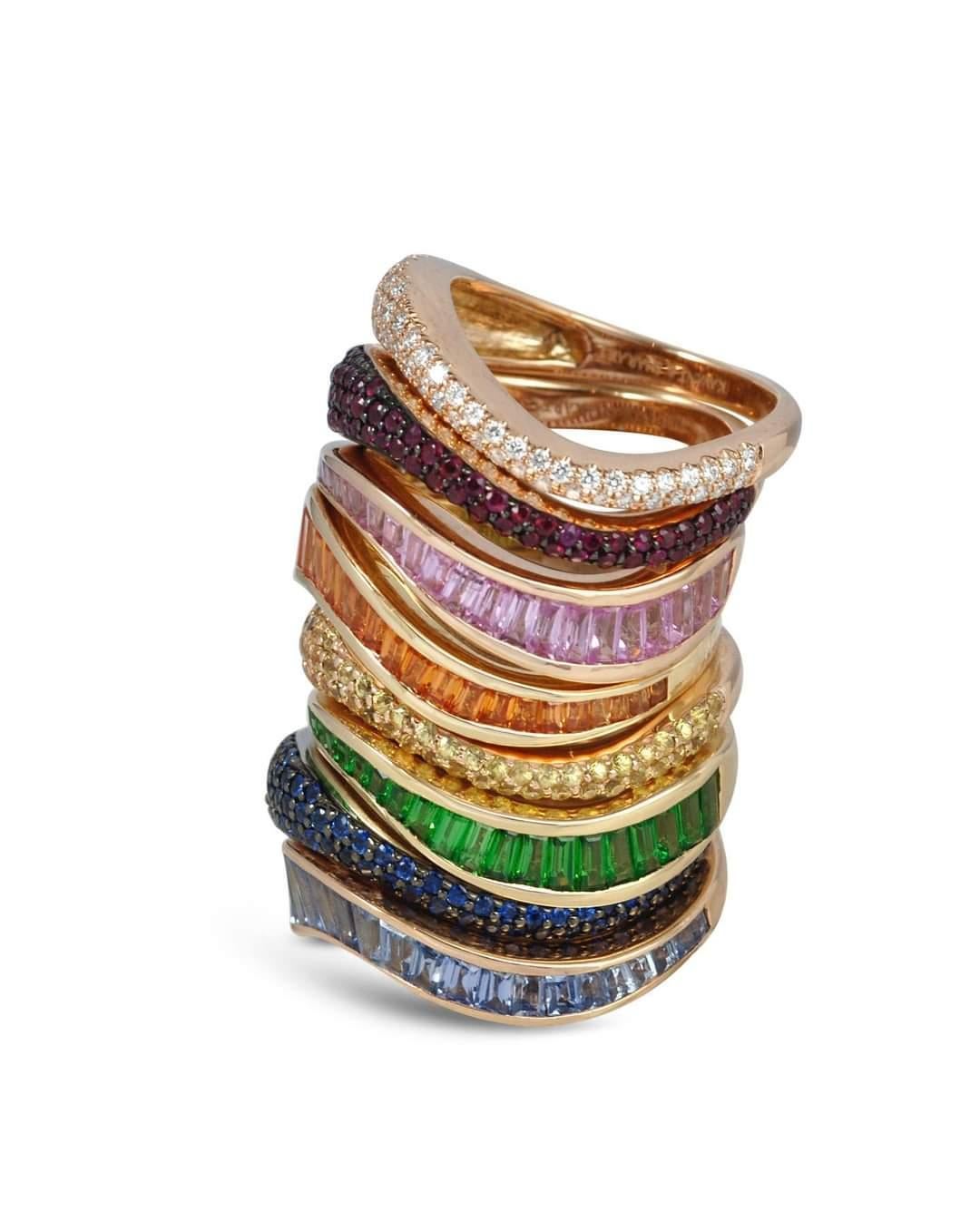 Talay Flow Ruby Baguette Ring 18K Gold in vendita 2