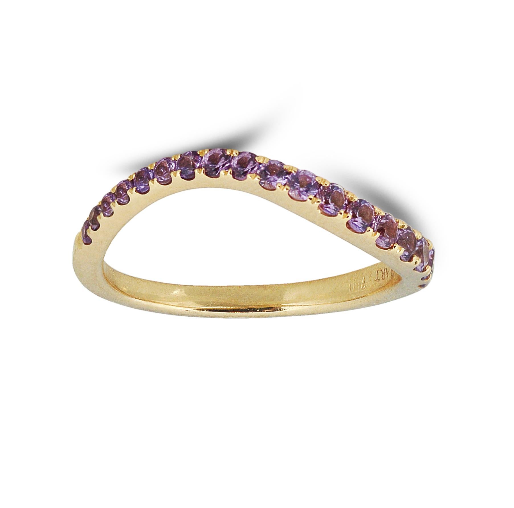 Round Cut Talay Flow Skinny Wave Purple Sapphire Ring in 18K Gold For Sale