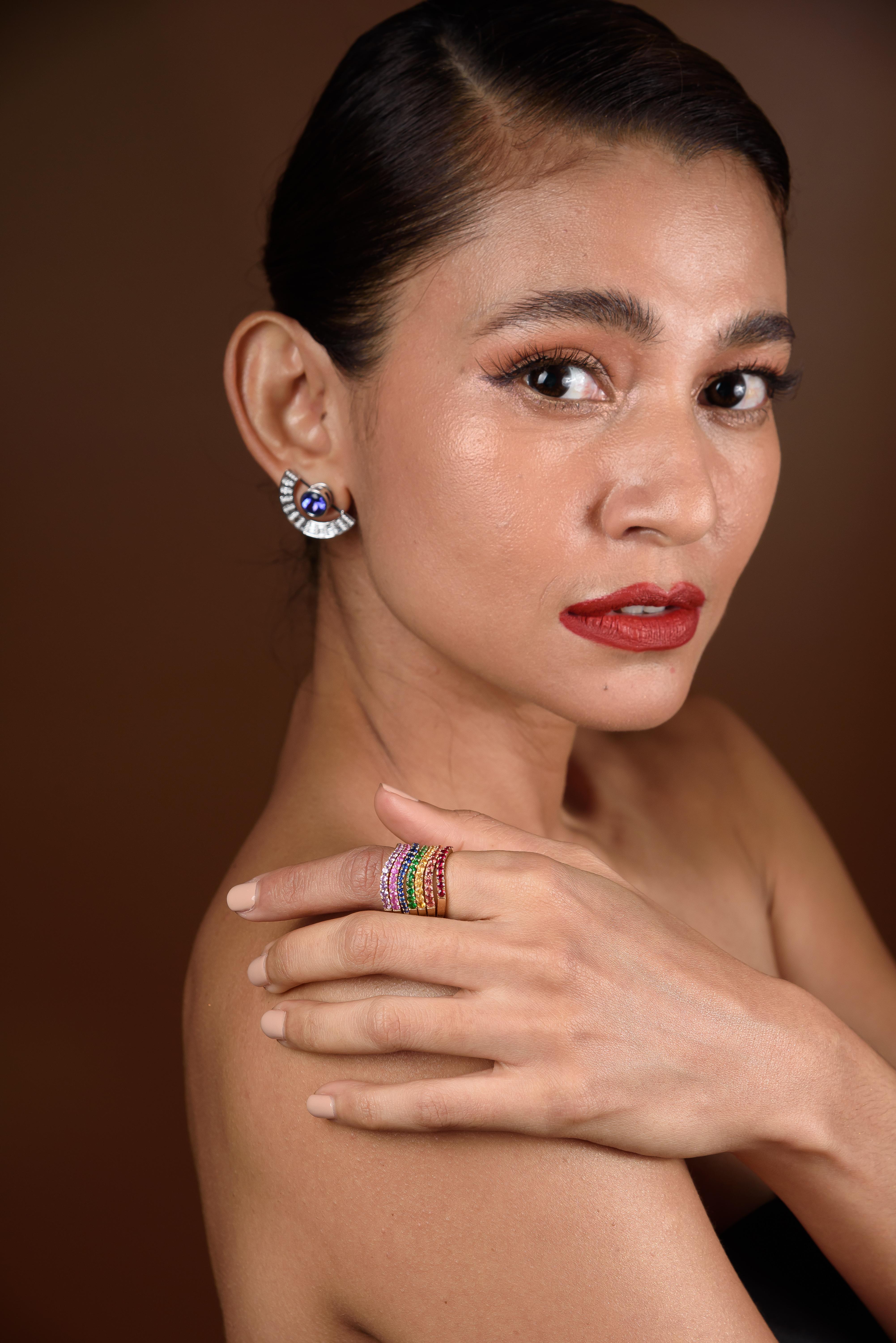 Talay Flow Skinny Wave Purple Sapphire Ring in 18K Gold For Sale 1