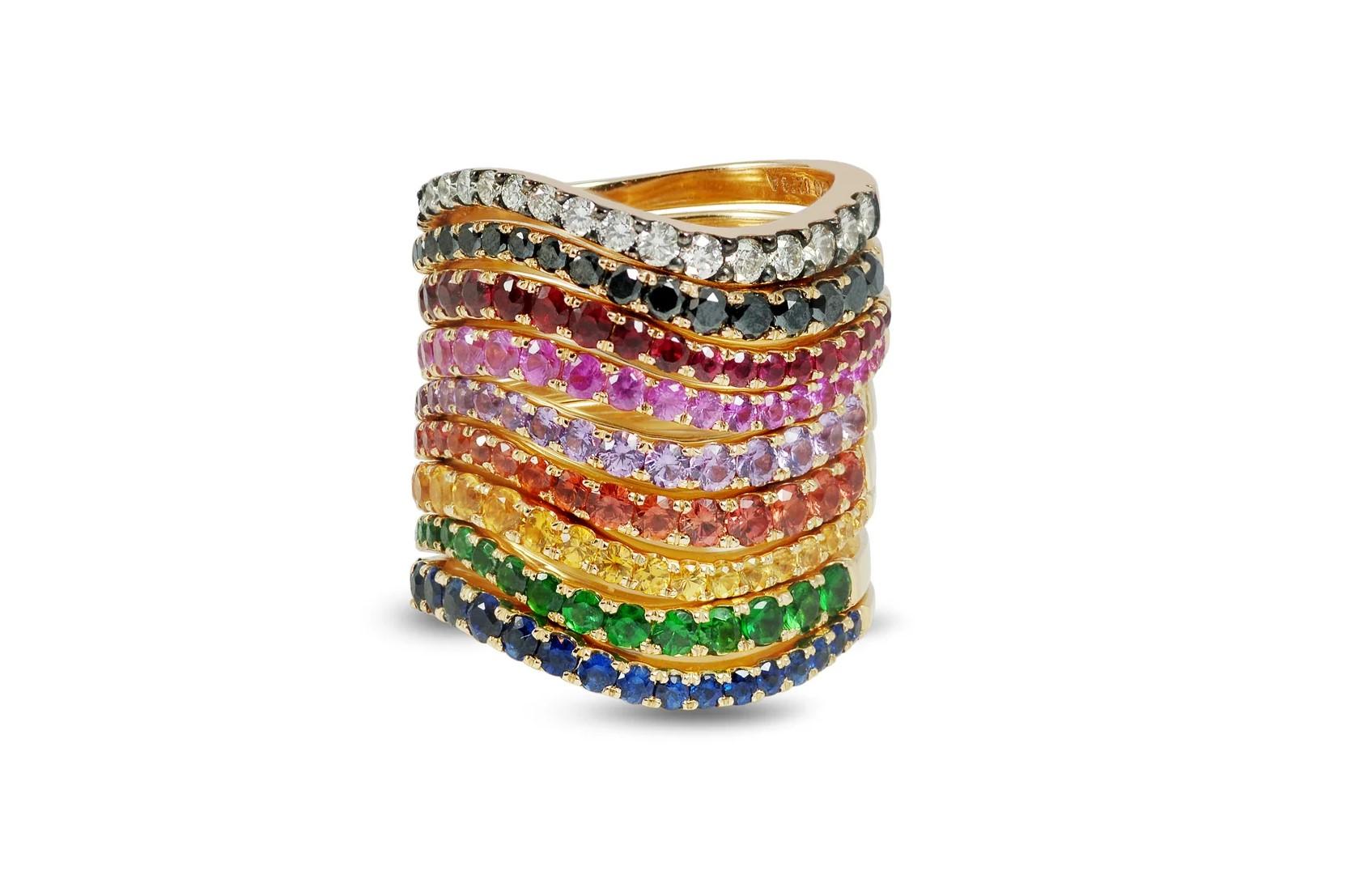 Talay Flow Skinny Wave Purple Sapphire Ring in 18K Gold For Sale 2