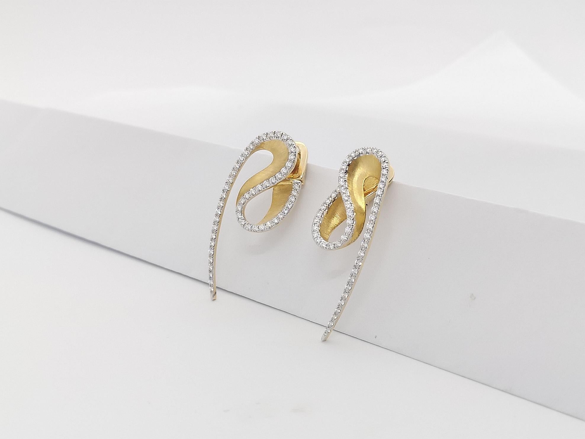 Women's or Men's Talay Wave Brushed Gold Diamond Earrings 18k Gold For Sale