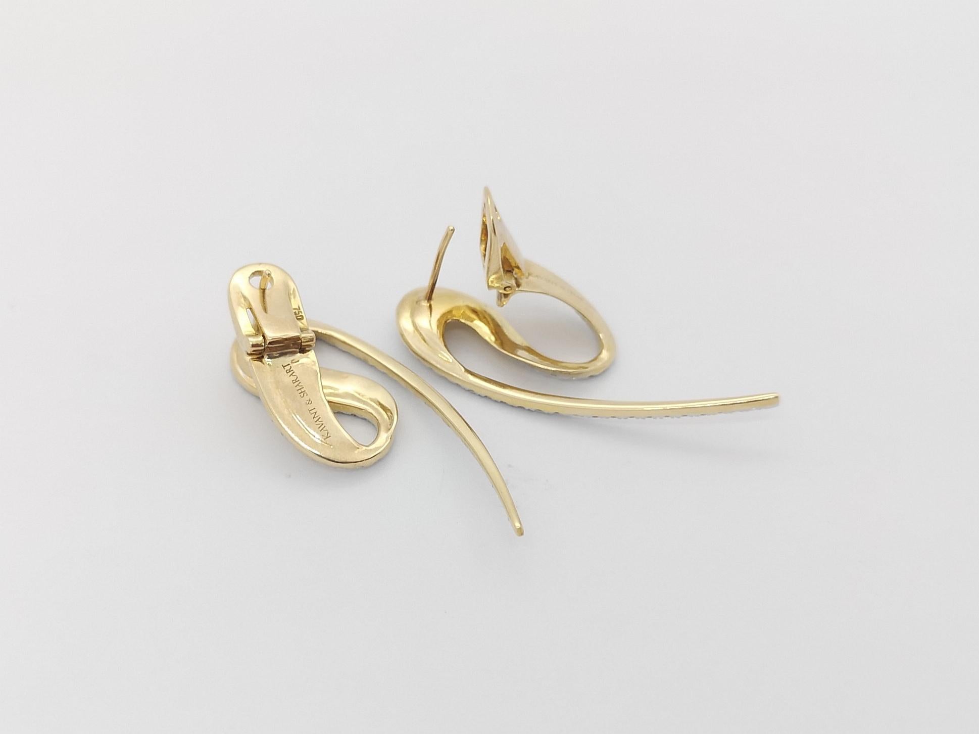 Boucles d'oreilles en or brossé Talay Wave avec diamants en or 18K en vente 1