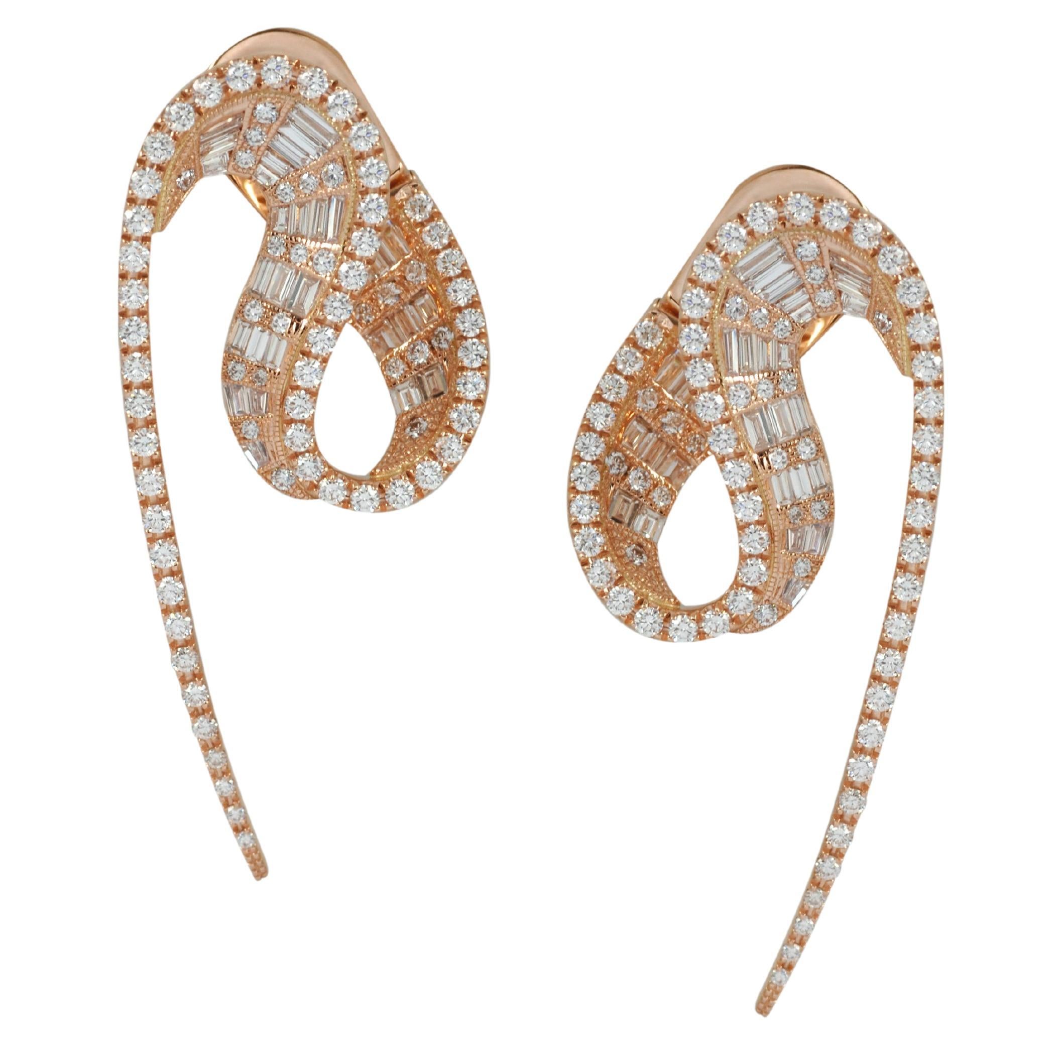 Talay Wave Diamond Earrings 18k Rose Gold For Sale