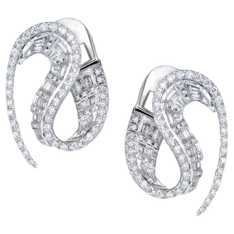 Talay Wave Diamond Earrings set in 18K White Gold Settings For Sale