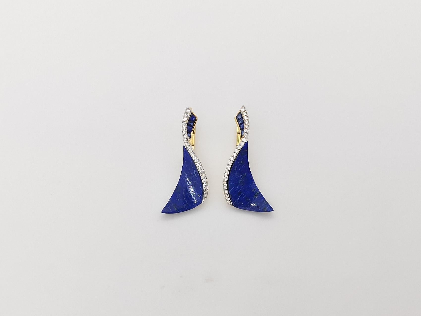 Lapis-lazuli flottant Talay, saphirs bleus et diamants  Boucles d'oreilles en or 18K Neuf - En vente à Bangkok, 10
