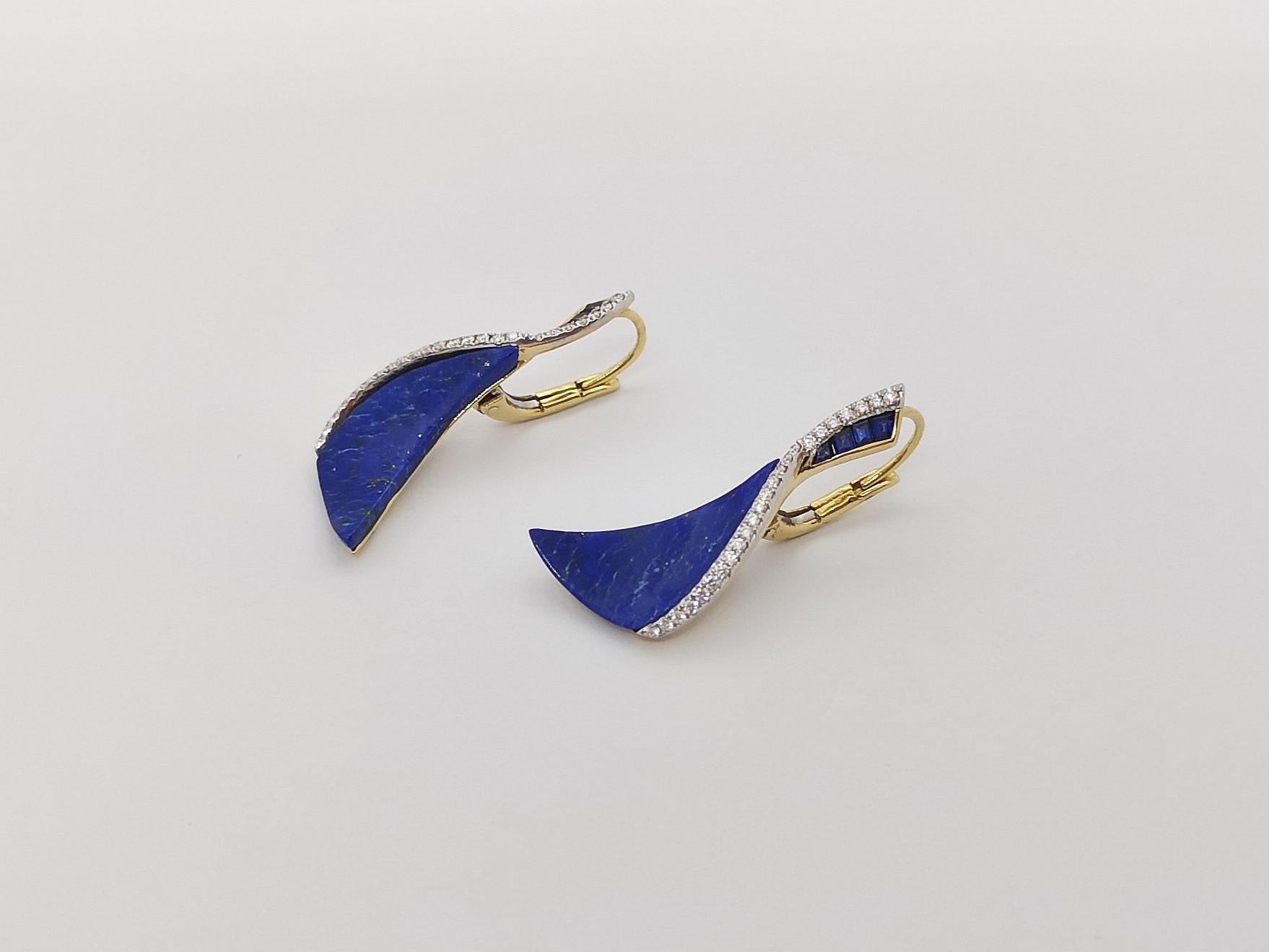 Lapis-lazuli flottant Talay, saphirs bleus et diamants  Boucles d'oreilles en or 18K Pour femmes en vente