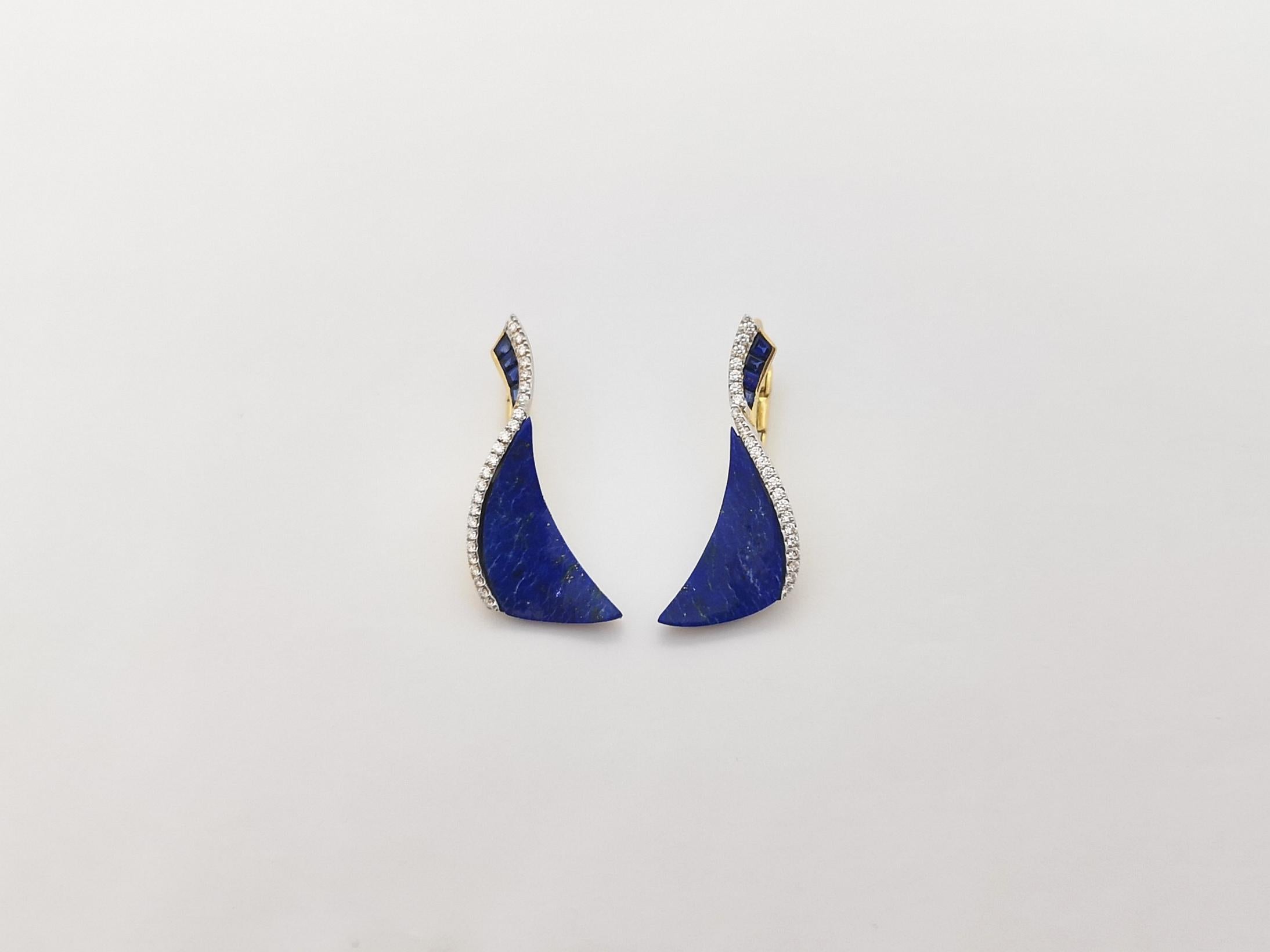 Lapis-lazuli flottant Talay, saphirs bleus et diamants  Boucles d'oreilles en or 18K en vente 1