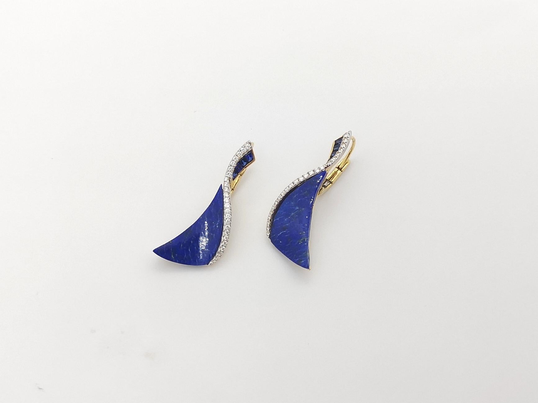 Lapis-lazuli flottant Talay, saphirs bleus et diamants  Boucles d'oreilles en or 18K en vente 2