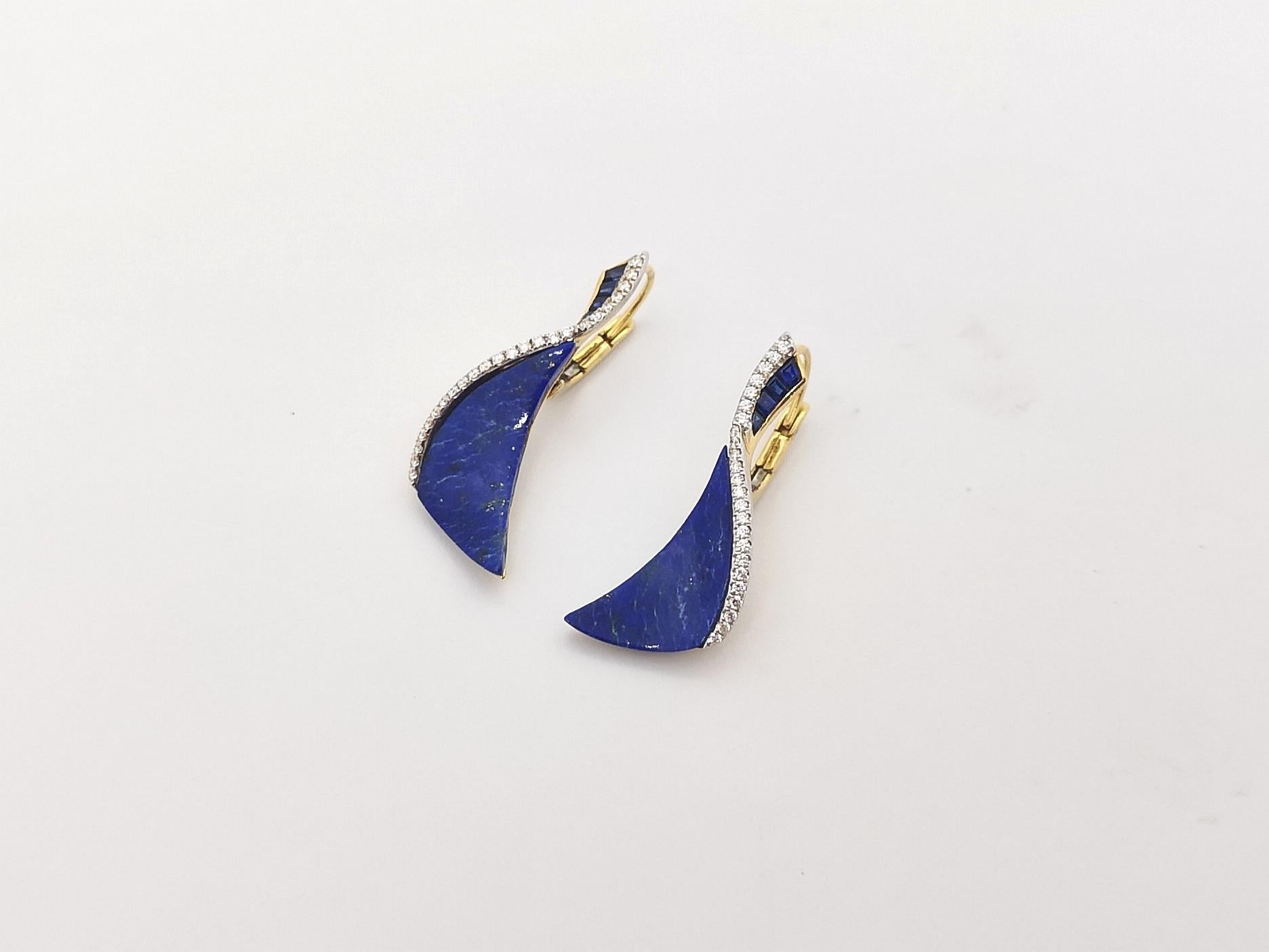 Lapis-lazuli flottant Talay, saphirs bleus et diamants  Boucles d'oreilles en or 18K en vente 3