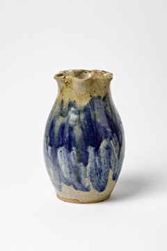 Talbot La Borne 1930 Abstract Blue and Brown Ceramic Vase Art Deco