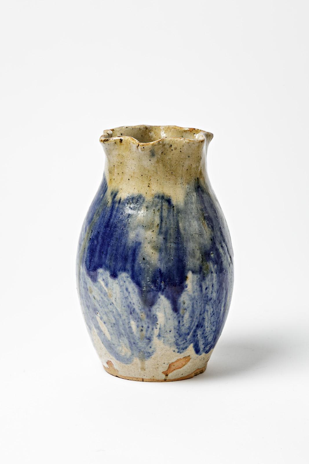 Talbot La Borne 1930 Jarrón abstracto de cerámica azul y marrón Art Decó en Excelente estado para la venta en Neuilly-en- sancerre, FR