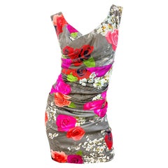 Talbot Runhof 2010s Size 8 / 10 Floral Rose Print Ruched Cocktail Mini Dress