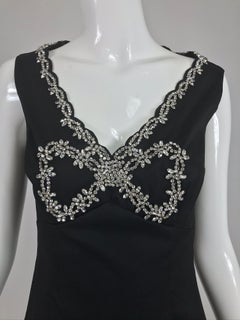 Talbot Runhof Black Silk Sheath with Rhinestone Bow Front
