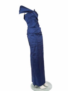 Talbot Runhof - Maxi abito off shoulder blu taglia L.