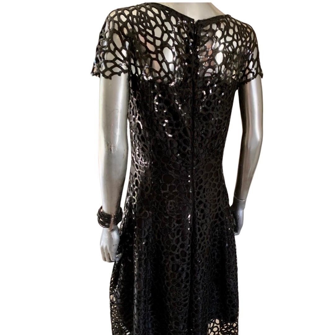 Talbot Runhof Celebrity Owned Black Guipure Lace Sequin Dress, Rare. Size 10 For Sale 3