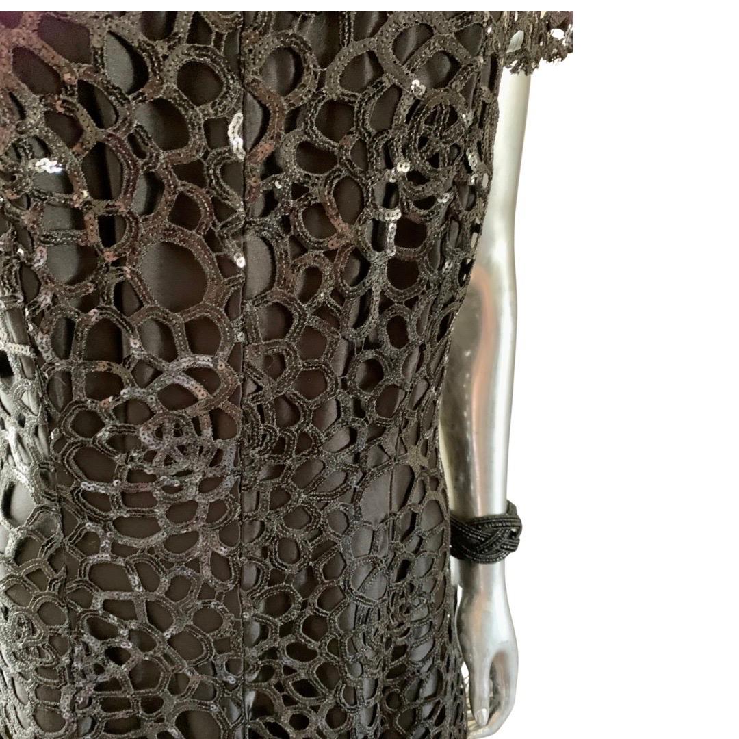 De las mujeres Talbot Runhof Vestido de lentejuelas de encaje de guipur negro propiedad de famosos, Raro. Talla 10 en venta