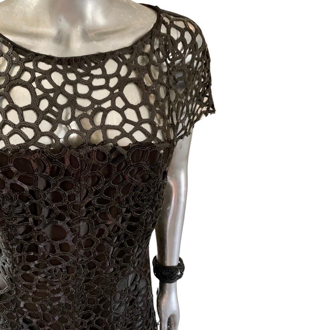 Talbot Runhof Vestido de lentejuelas de encaje de guipur negro propiedad de famosos, Raro. Talla 10 en venta 1