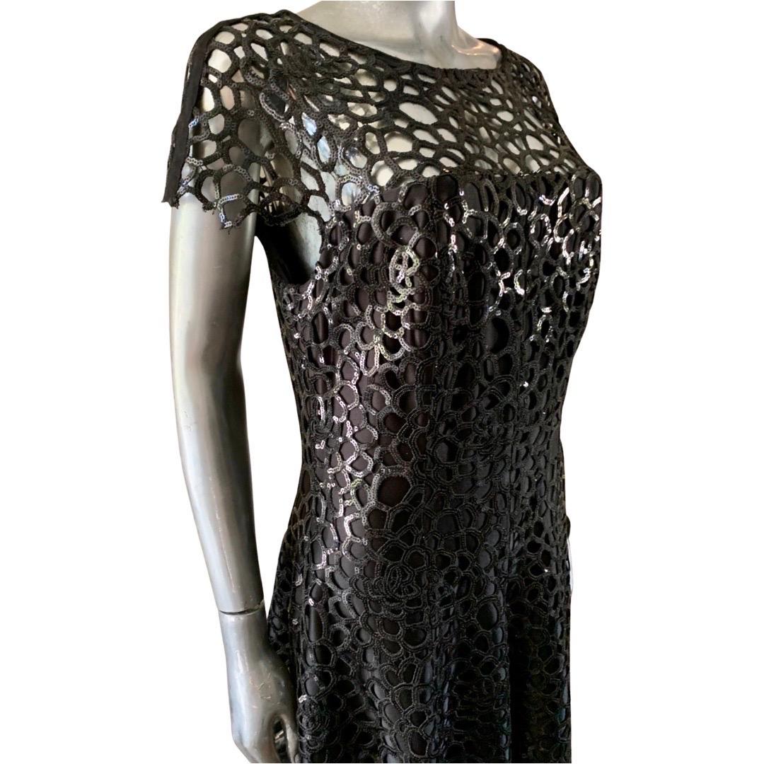 Women's Talbot Runhof Celebrity Owned Black Guipure Lace Sequin Dress, Rare. Size 10 For Sale