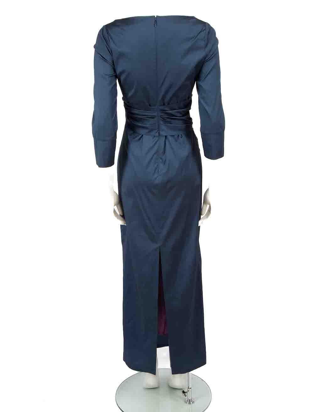 Talbot Runhof Navy Gathered Maxi Gown Size L In Excellent Condition For Sale In London, GB