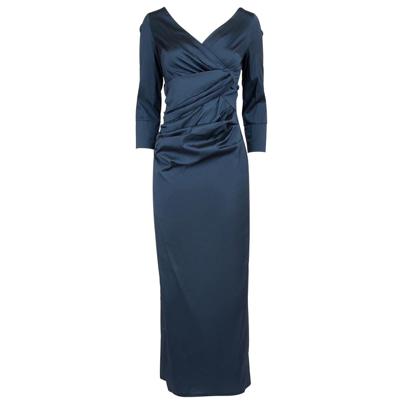 Talbot Runhof Navy Gathered Maxi Gown Size L