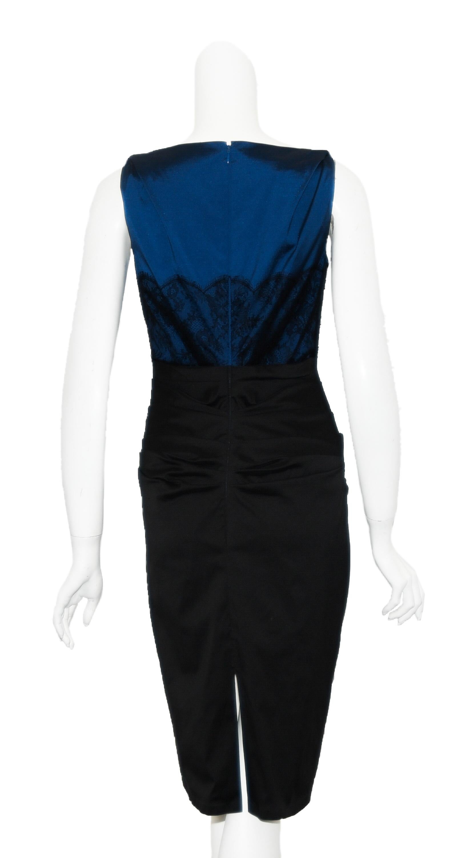 blue dress with black lace overlay