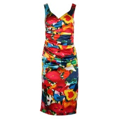 Talbot Runhof Ruched Floral Print Silk Dress Uk 10