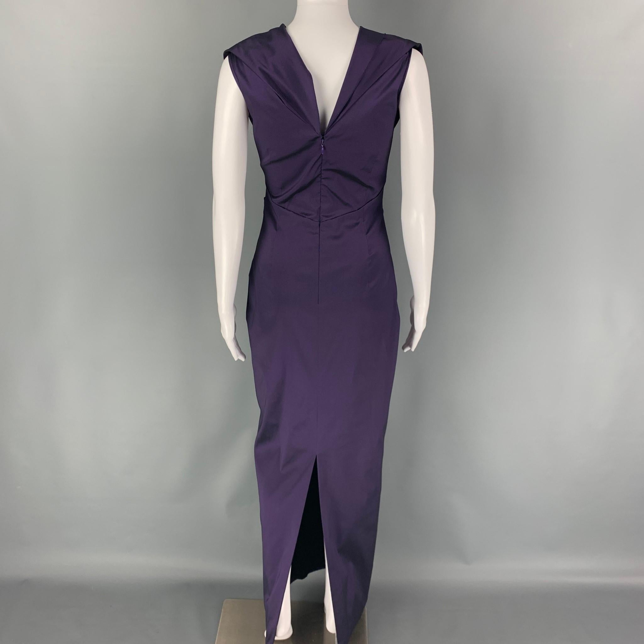 Black TALBOT RUNHOF Size 4 Purple Sleeveless Ruched Gown Dress