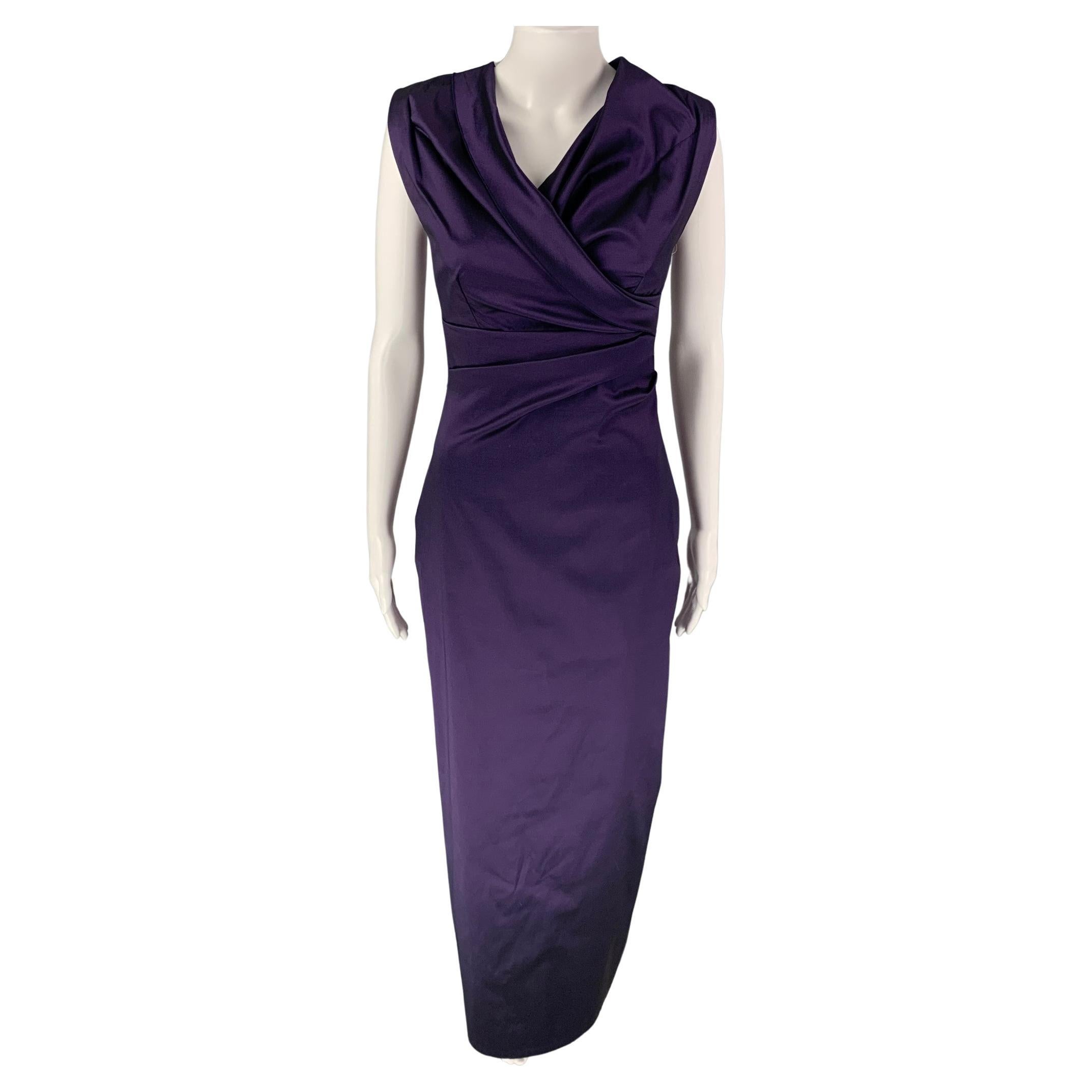 TALBOT RUNHOF Size 4 Purple Sleeveless Ruched Gown Dress For Sale at ...