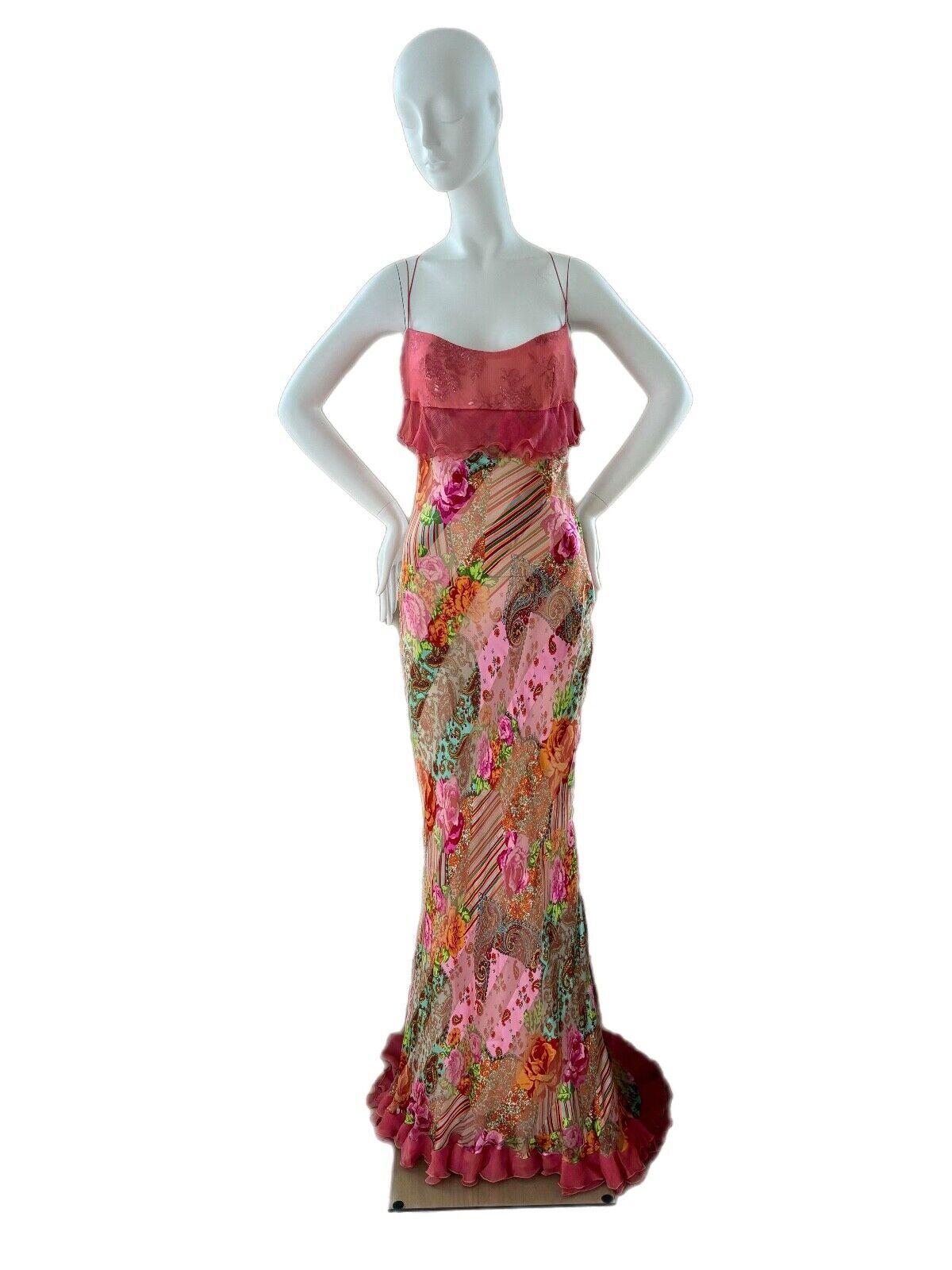 Brown TALBOT RUNHOF vintage Y2K 100% silk evening gown floral maxi dress
