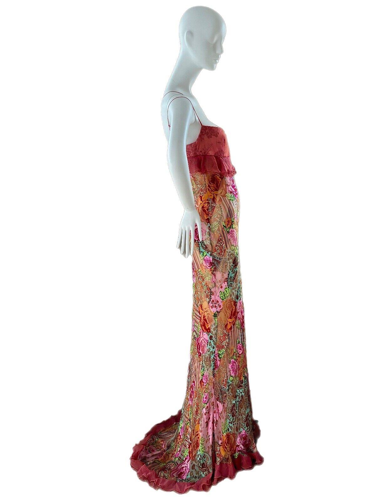 Women's TALBOT RUNHOF vintage Y2K 100% silk evening gown floral maxi dress For Sale