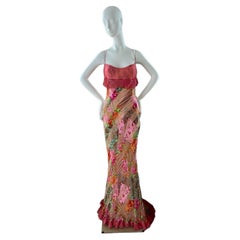 TALBOT RUNHOF Vintage Y2K 100% Seide Abendkleid geblümtes Maxikleid mit Blumenmuster