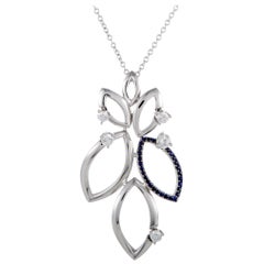 Talento Italiano 18 Karat White Gold Diamonds and Sapphire Pave 6 Leaf Pendant