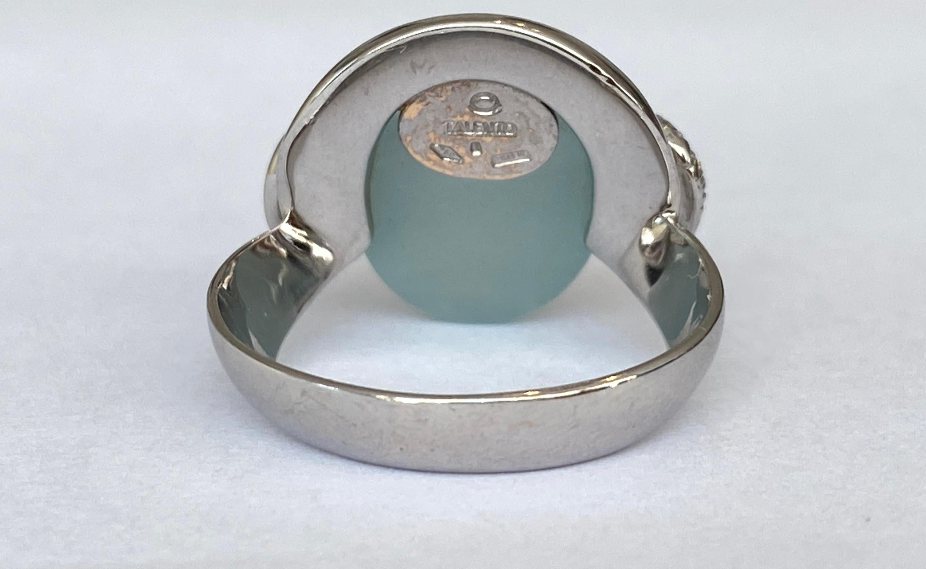 Talento Italiano designer 18 KT white gold ring with aquamarine and diamonds For Sale 2