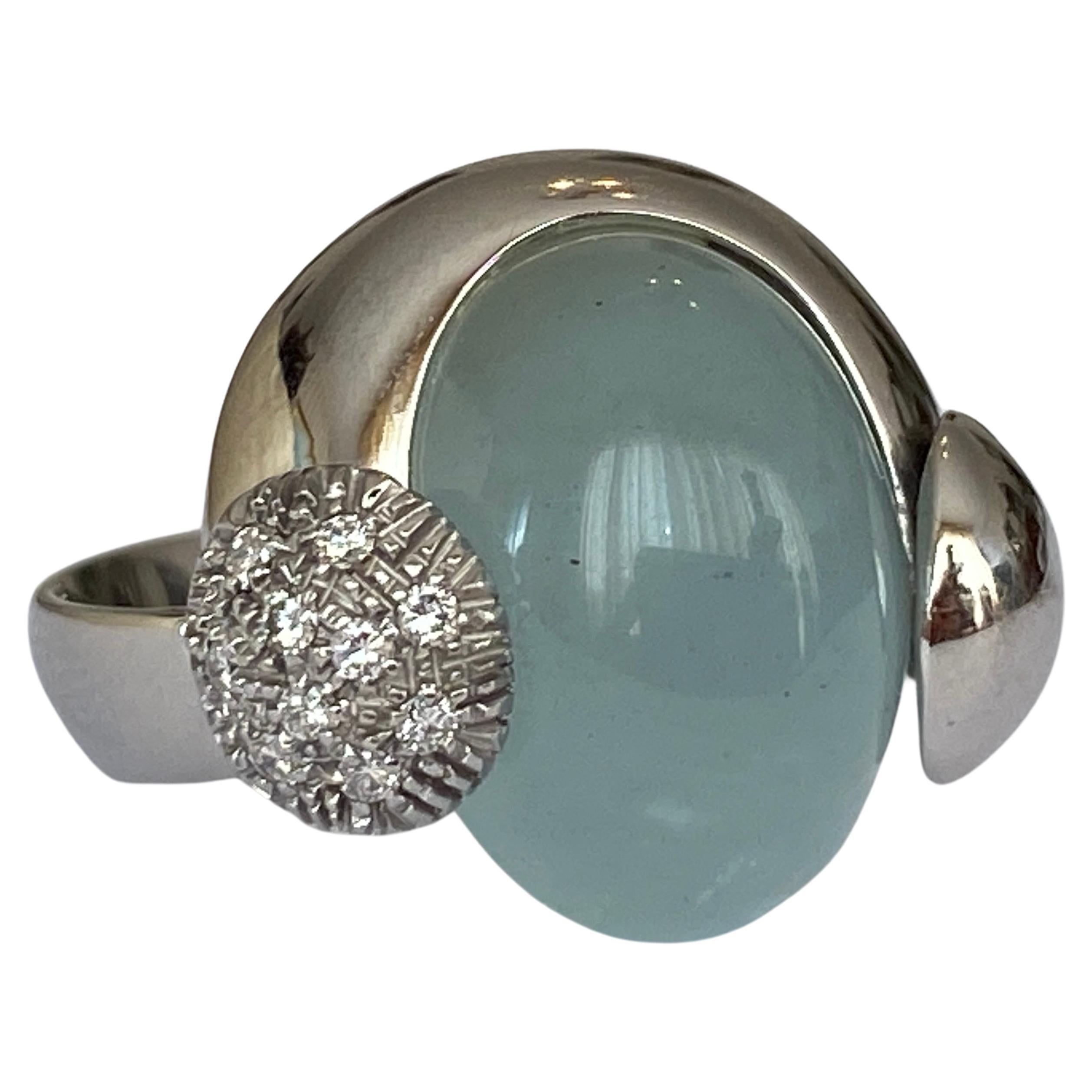 Talento Italiano designer 18 KT white gold ring with aquamarine and diamonds For Sale