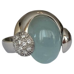 Talento Italiano designer 18 KT white gold ring with aquamarine and diamonds