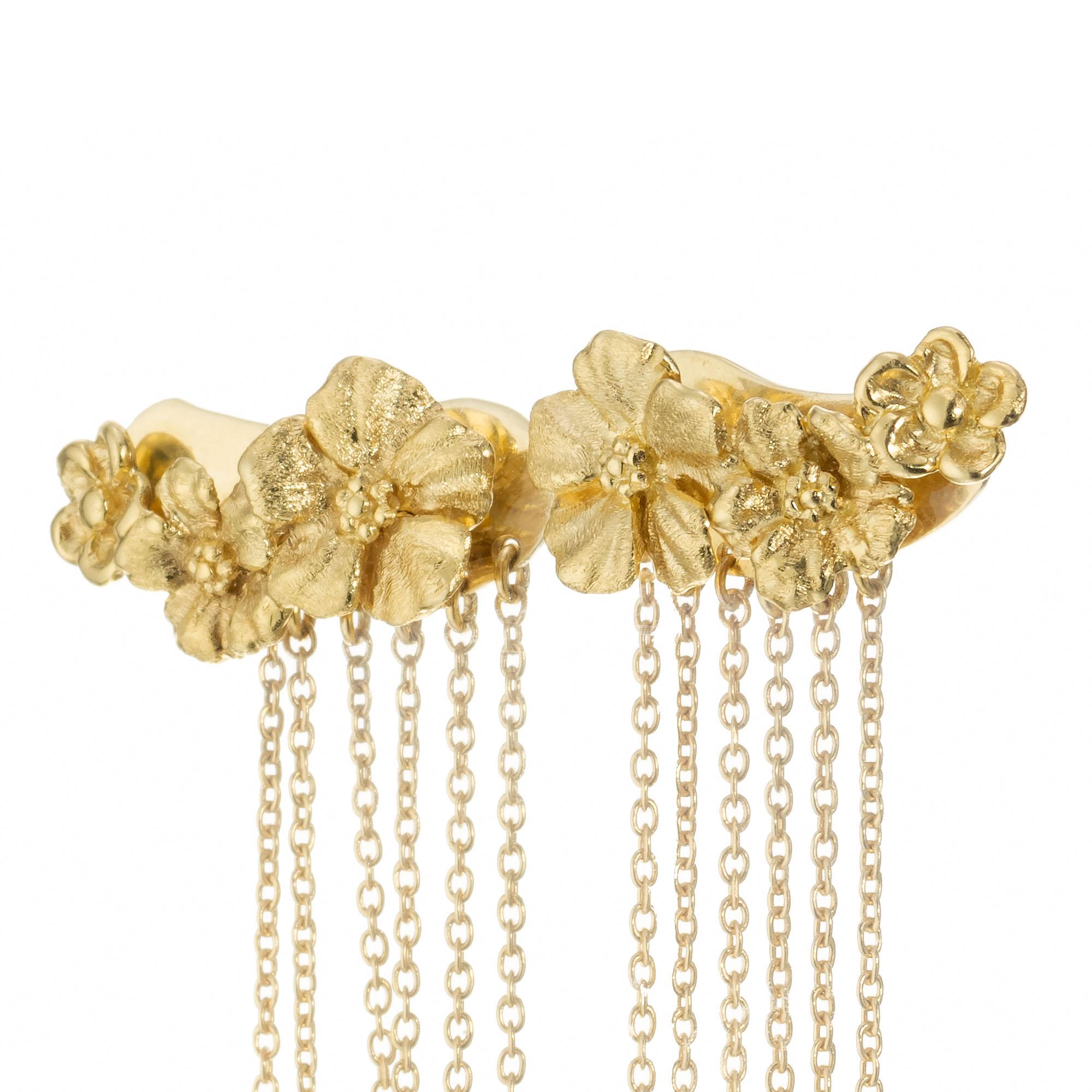Talento Italiano Yellow Gold Flower Tassel Dangle Earrings For Sale 1