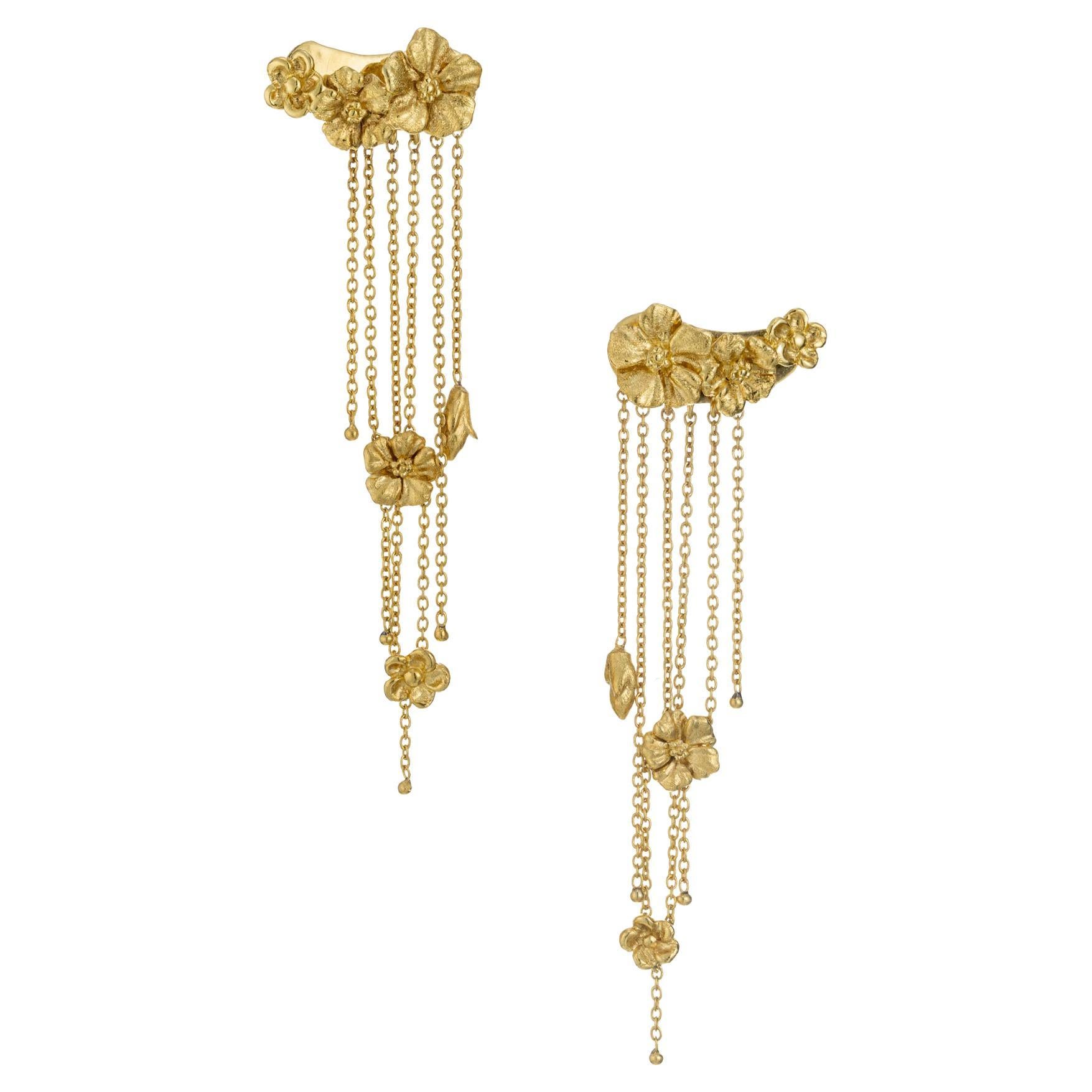 Talento Italiano Yellow Gold Flower Tassel Dangle Earrings For Sale