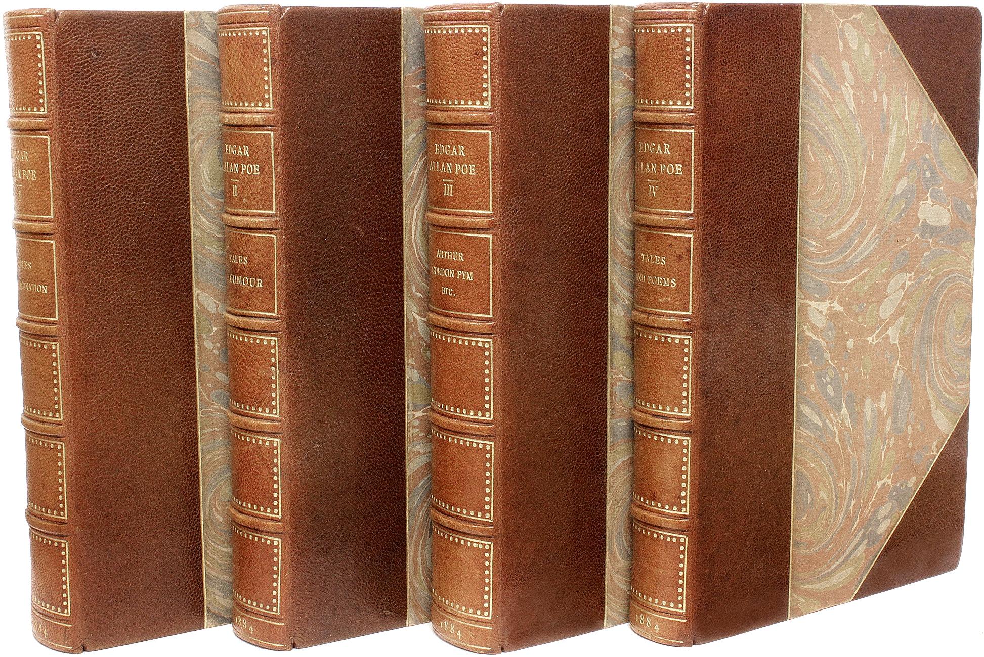 AUTHOR: POE, Edgar Allan (John H. Ingram). 

TITLE: The Tales And Poems Of Edgar Allan Poe With Biographical Essay.

PUBLISHER: London: John C. Nimo, 1884.

DESCRIPTION: 4 vols., biographical essay by John H. Ingram, title-pages printed in red and