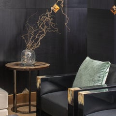 Talete Side Table in Lacquered Glossy Wood, Horn & Chromed Brass by Arcahorn