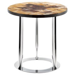 Talete Side Table in Lacquered Glossy Wood, Horn & Chromed Brass by Arcahorn