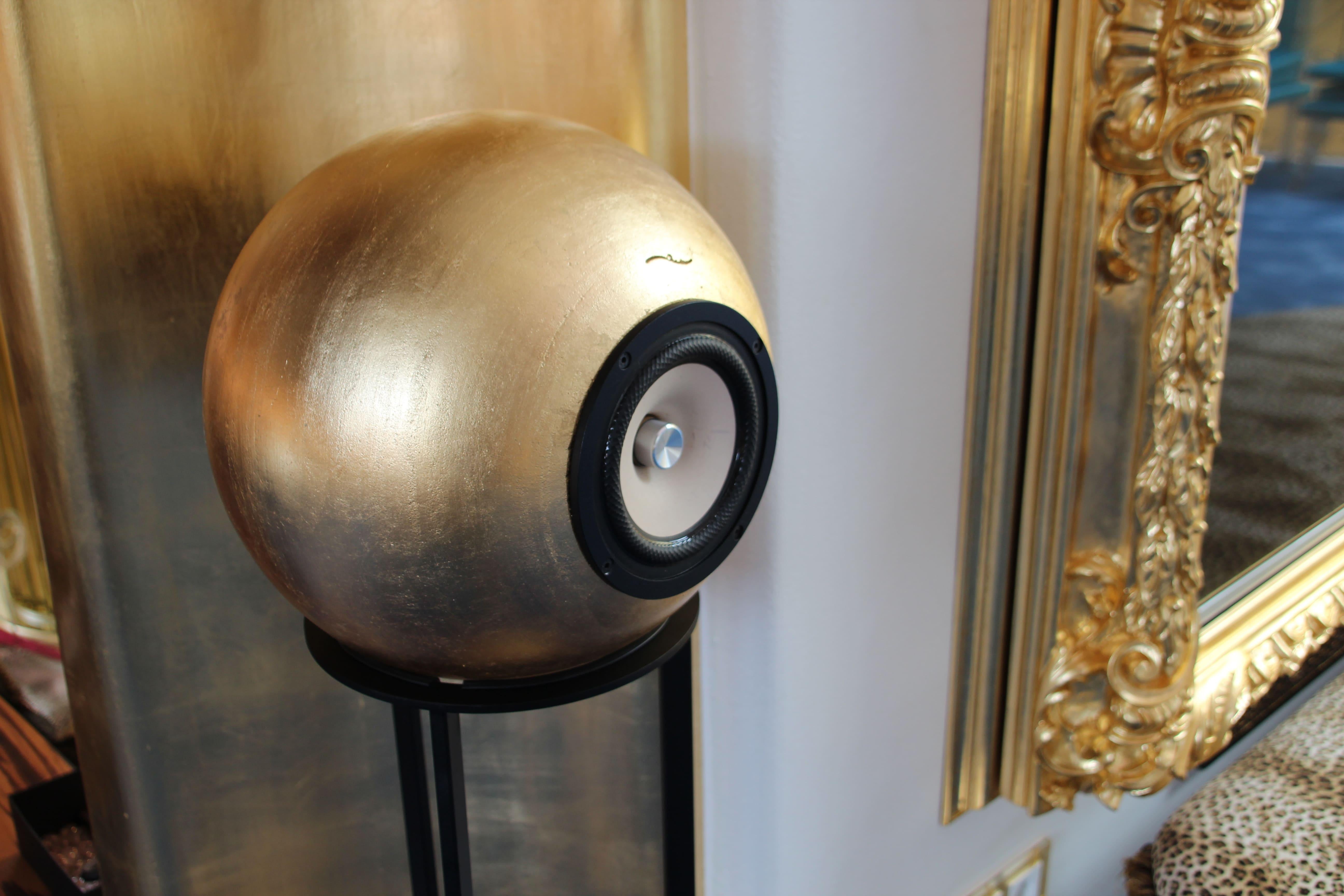 Terracotta Taletia High, Full Range Speakers 24-Karat Gold Leaf Black For Sale